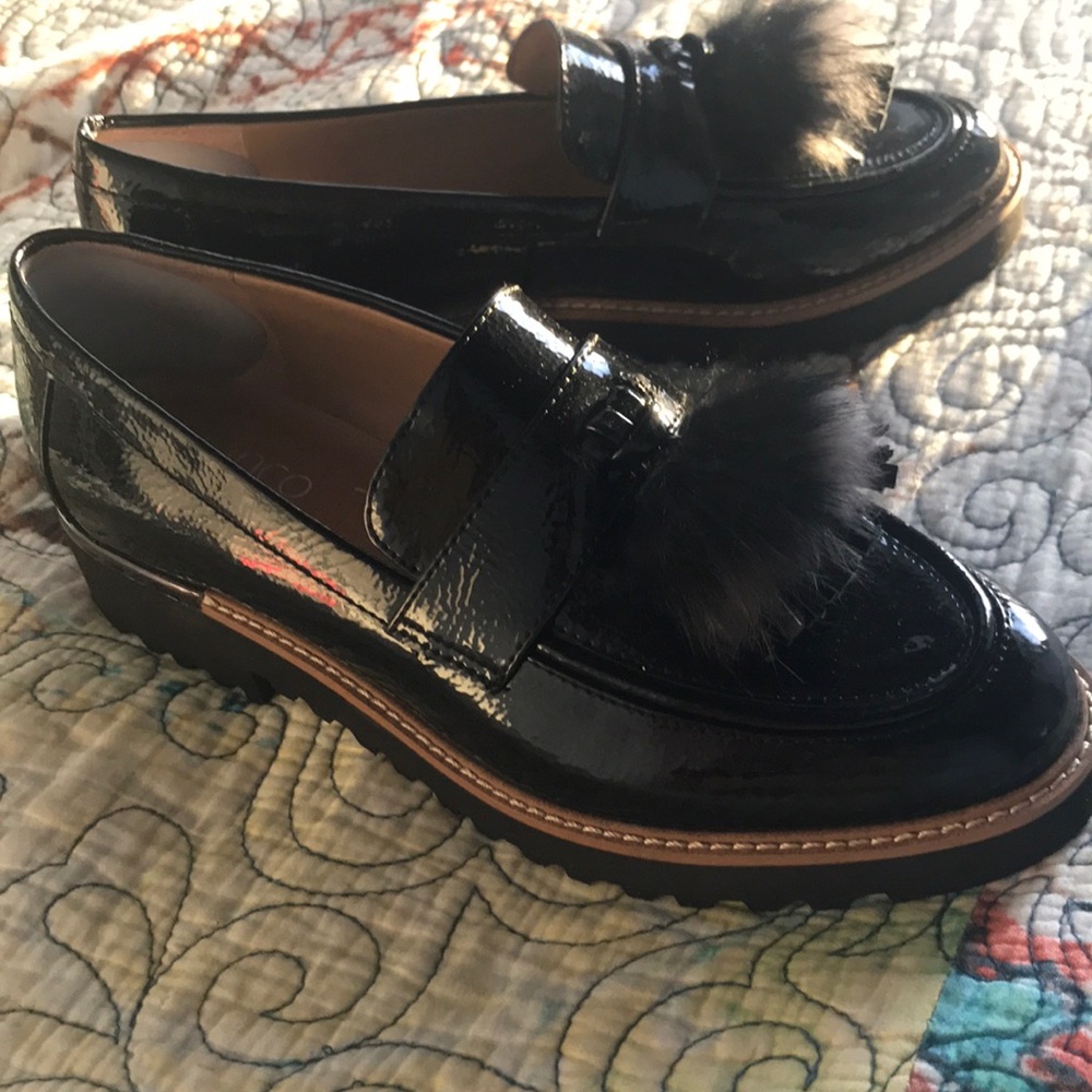 Black patent leather Franco Sarto loafers